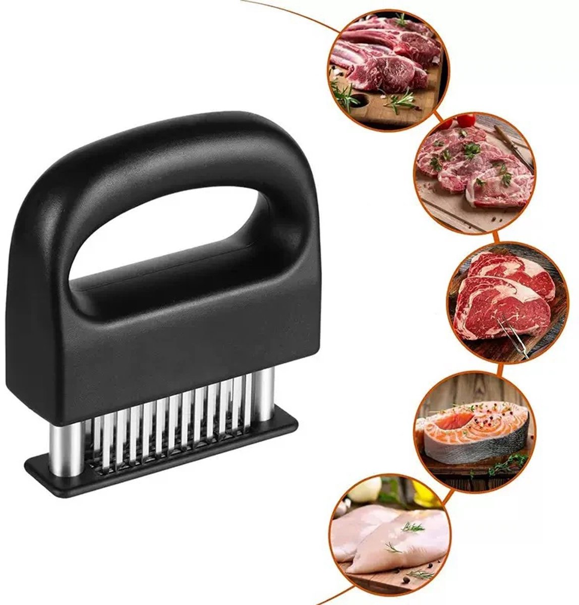 48-Pins Vleesvermalser - Roestvrijstalen Naalden - Ergonomische Steak Tenderizer - Zwart
