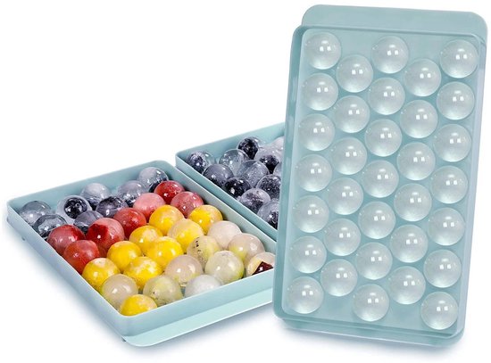 Foto: Ijsblokjesvorm met deksel 33 perfecte ronde ijsblokjes bpa vrij stapelbaar zonder morsen whisky cocktails blauw