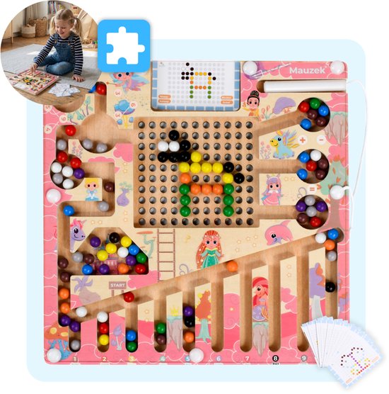 Mauzek® Magnetisch Doolhof Fantasie – Montessori speelgoed – Houten speelgoed – Magneet spel – Sensorisch speelgoed – Reisspeelgoed – Peuter speelgoed – Kinderspeelgoed – Voor onderweg – Educatief spel – Meisjes – 3 jaar – 4 jaar – 5 jaar – 6 jaar