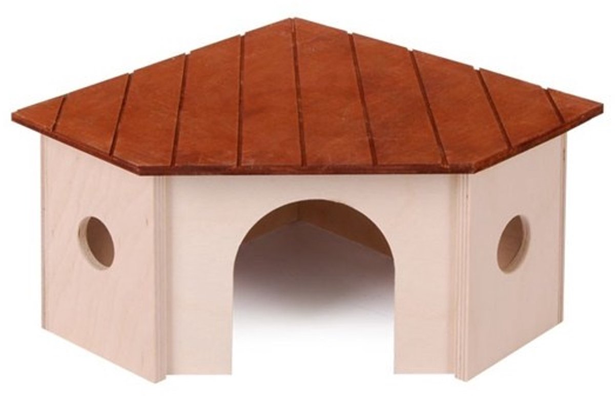 Comfy Houten hoekhuisje met uitkijkplatform voor knaagdieren | in meerdere uitvoeringen. Nr. 5
