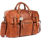 DE LAMASSU® Dorian Leren Aktetas 17 inch – Unisex Business Laptoptas van Echt Leer – Vintage Werktas met 5 Vakken – Bruin
