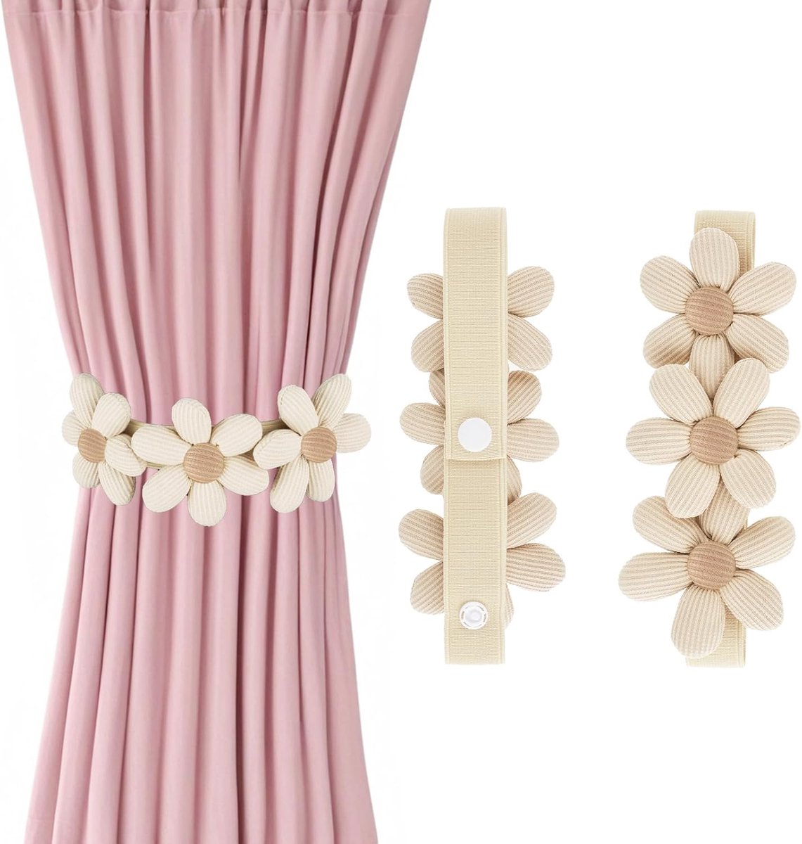 Famanu – 2 stuks gordijnhouders - bloemen gordijnhouders - schattige bohemische decoratieve gordijnhouders - elastische gordijnhouders met verstelbare riemen - gordijnkoord voor huis - kantoor - kinderkamer