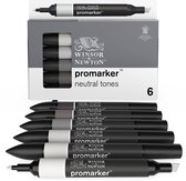 Winsor & Newton 0290154 Promarker™ 6 Neutral Tones Set | Professionele layoutmarkers & alcoholmarkers