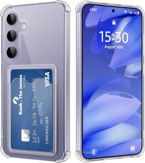 Coque arrière en silicone transparent anti-choc avec porte-cartes - Coque de téléphone avec poche pour cartes - Convient pour Samsung Galaxy S24 Plus - Transparent