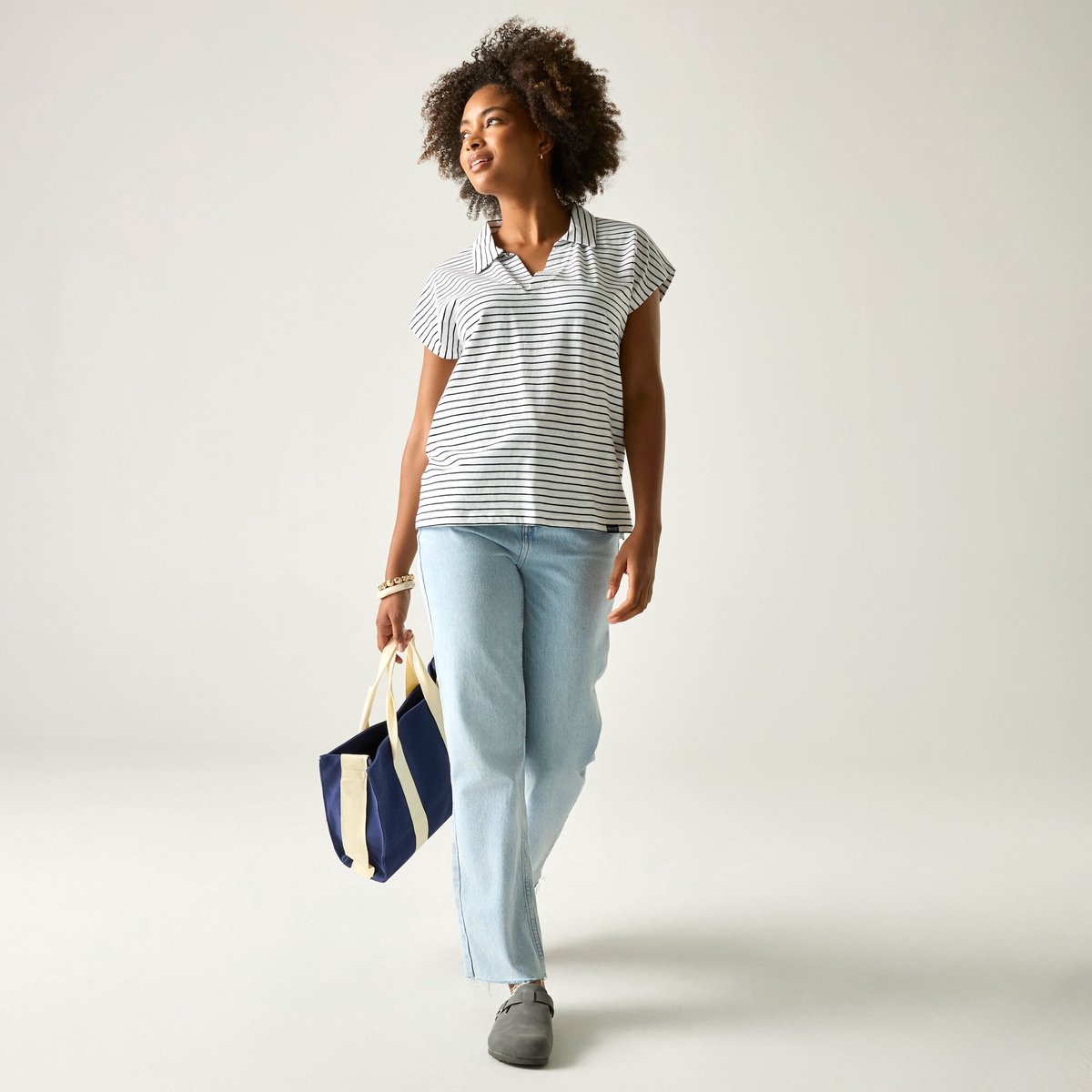 Dames Lorana T-shirt met kraag en korte mouwen Cremewit