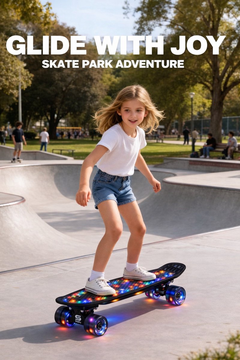 Suotu Skateboard met LED Lichtgevend Dek & Wielen - ABEC-9 - Tot 50 kg - Skateboard Meisjes/jongens - Skateboard Volwassenen -Flitszwart — afbeelding 7