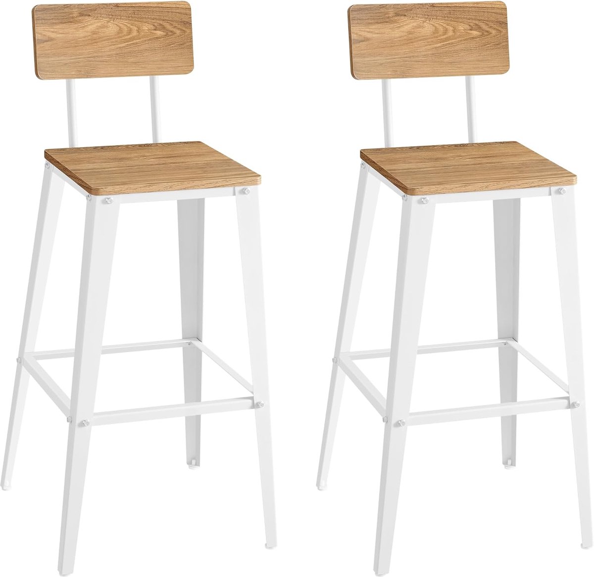 VASAGLE Barkruk Set van 2, Barstoelen, Keukenstoelen met Rugleuning, Stalen Frame, Eenvoudige Montage, Industrieel, Tarwebruin en Cloud White LBC078K01