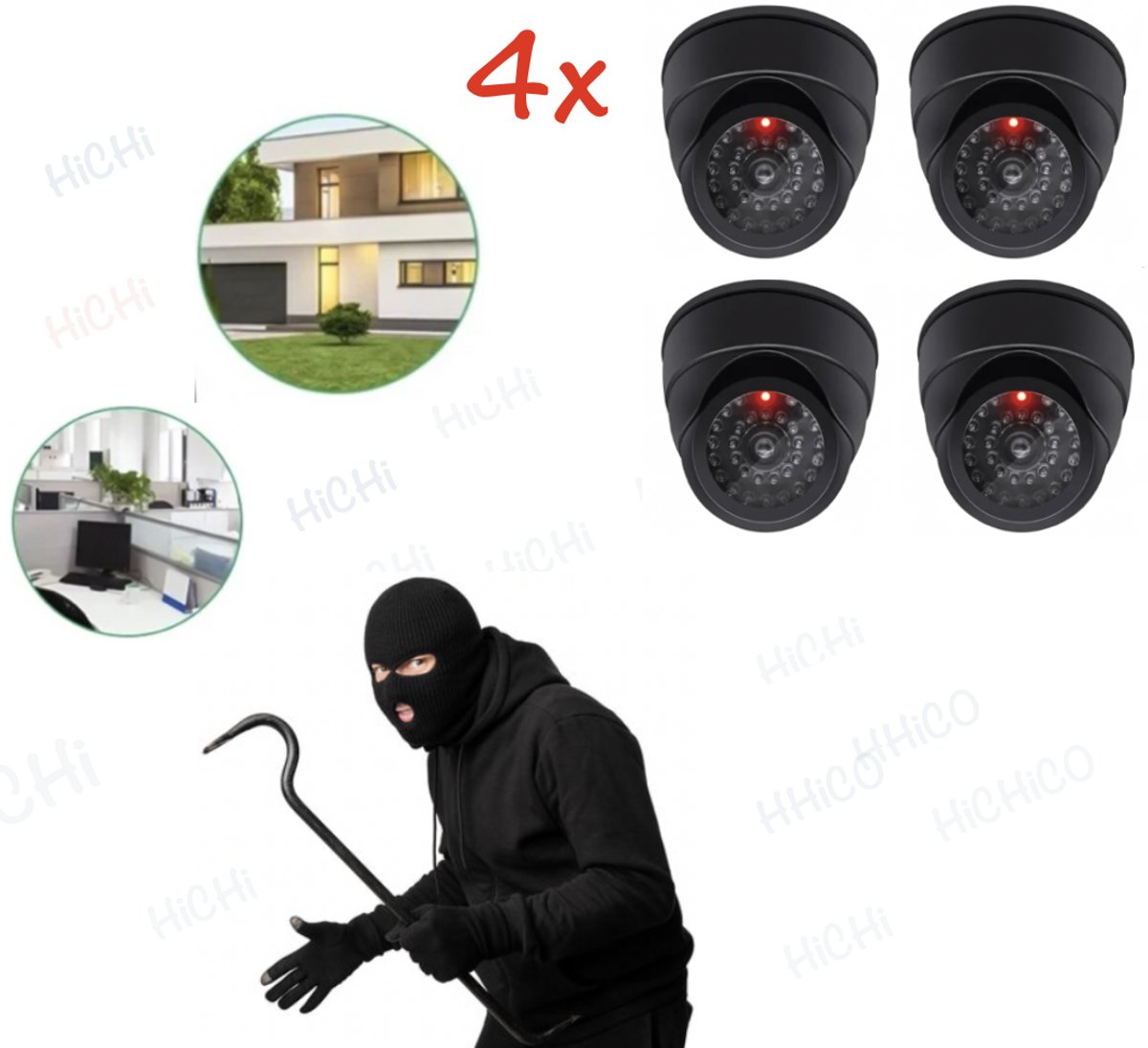 Dummy Camera - Beveiligingscamera - Fake camera – Beveiligingscamera indicator met rood knipperend led - 4STUK