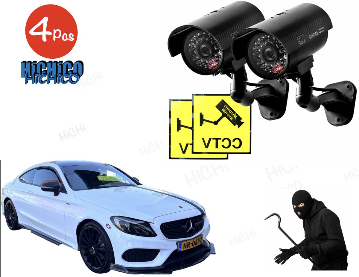 Fake camera voor buiten – Dummy camera – Nep camera - CCD Dummy Camera - Beveiligingscamera - Fake Outdoor Nepcamera - Nep Security Cam met rood knipperend led indicator voor binnen en buiten HiCHiCO® 4STUKS