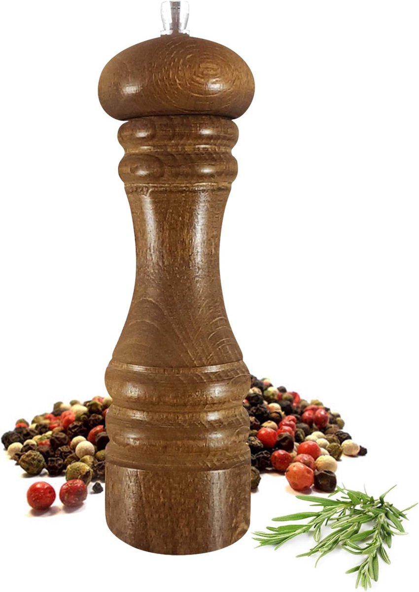 Kruidenmolen Set - Zoutpeper Molen - Keuken Gebruik - Hoogglans Afwerking - 19 cm Hoog - Bruin