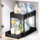 Joyage Keukenkast Organizer uitschuifbaar - Schuiflade Keukenkast - Aanrecht Organiser – Keuken Organizers - Kast Organizer - Kitchen Organizer Lade Organizer Zwart - Under sink Organizer - Gootsteenkast Organizer Keukenrek - Badkamer organizer