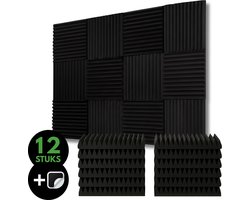 SoluHome® Akoestische Panelen - 12 Stuks - Inclusief Dubbelzijdige Stickers - 1,08 m² Oppervlakte - Zwart - 30x30x5cm - Geluidsisolatie - Golvend Patroon - Akoestisch Wandpaneel - Wanddecoractie - Zelfklevend
