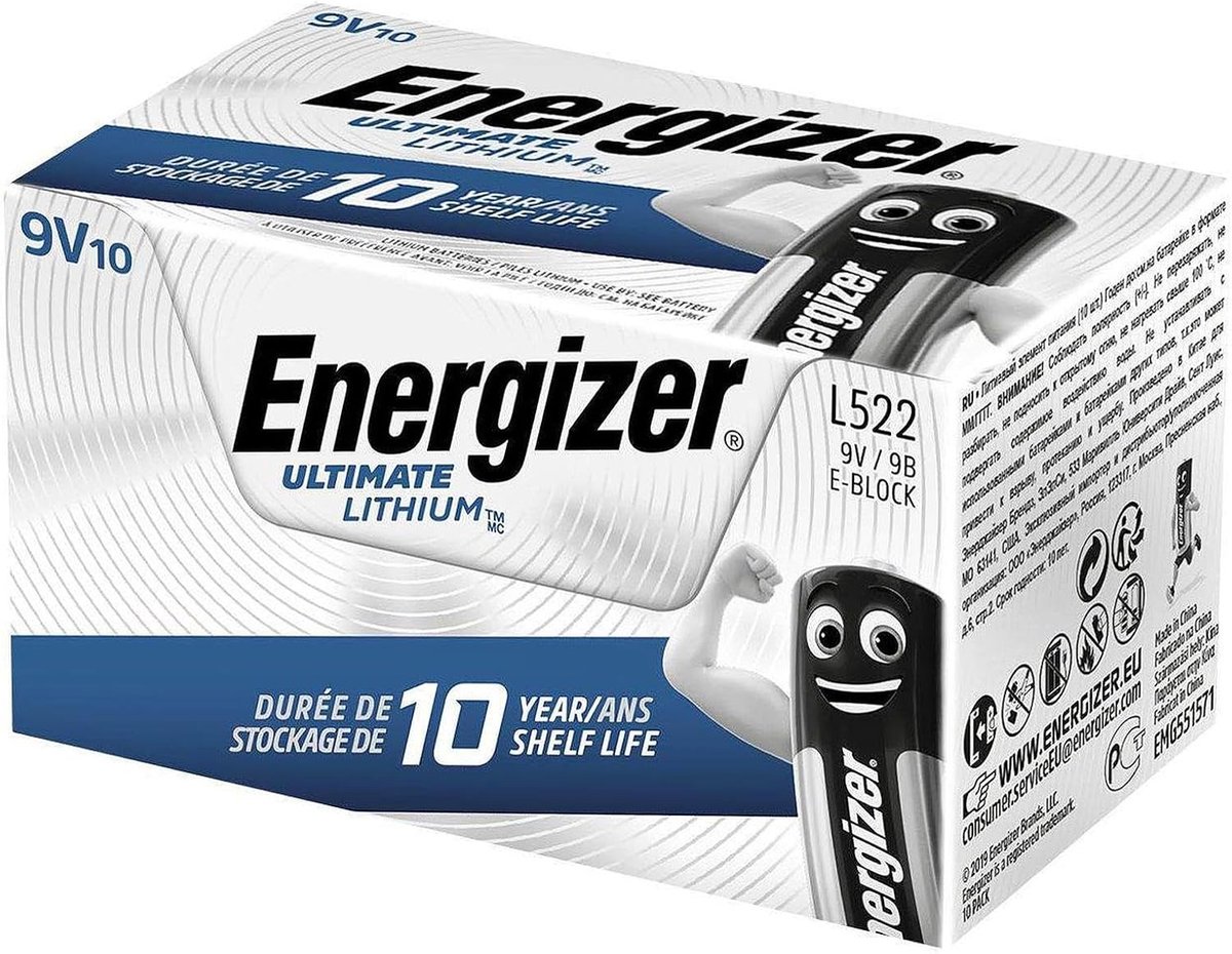 9V Batterijen - Lithium Energiecellen - Rookmelder Voeding - Lange Levensduur - Pack van 10