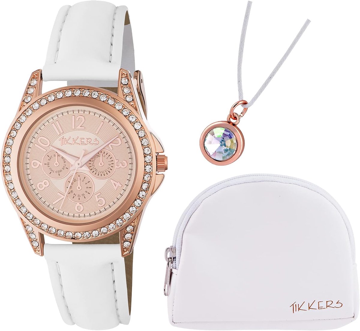 Meisjes Horloge - Designer Stijl - Dagelijks Gebruik - Wit Bandje - 12.5 x 12.4 cm - Rosé Goud