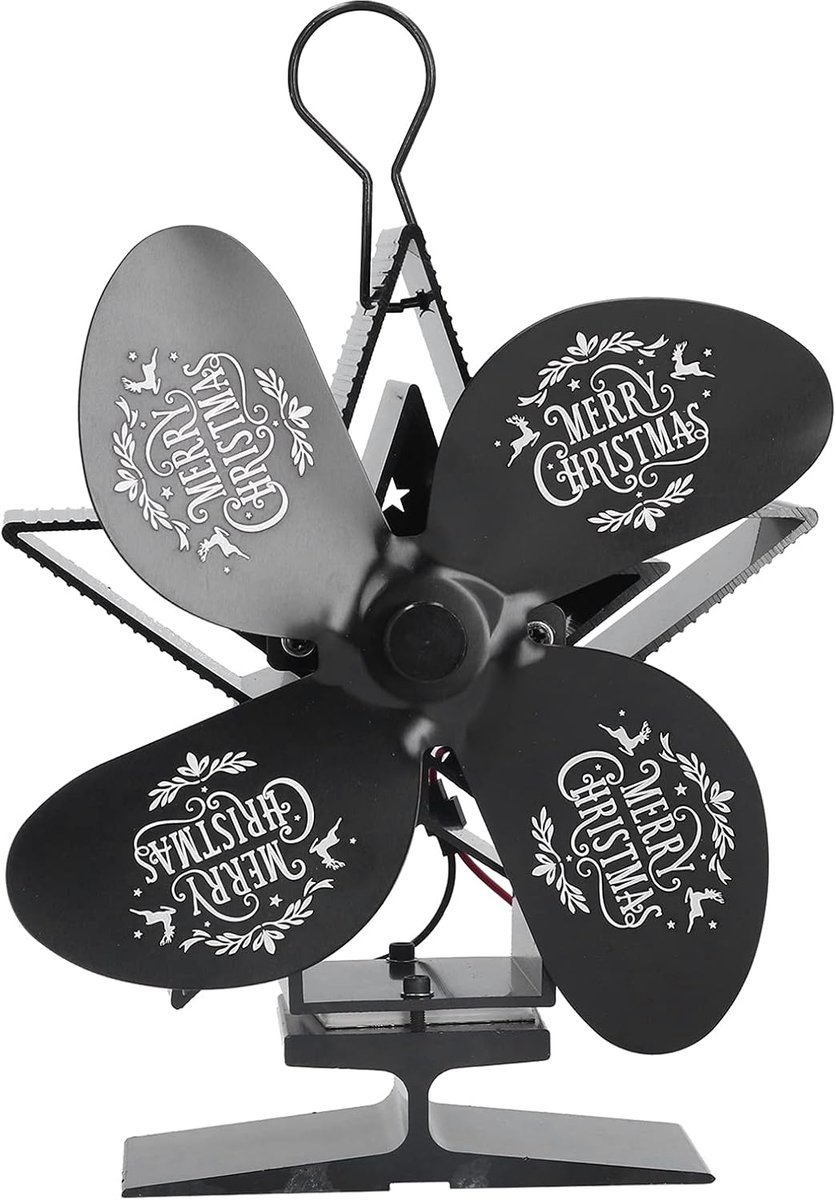 Kachelventilator - Warmte aangedreven ventilator - Efficiënte warmteverdeling - Stille werking 4 bladen - Ca 703g - Zwart
