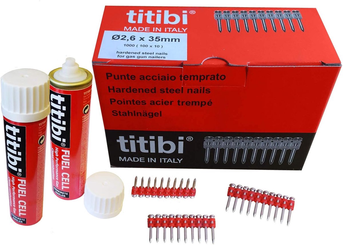 Nagels en Gasflessen - Bevestigingsmateriaal - Muurbevestiging - Gehard Staal - 26 x 15 mm - Rood