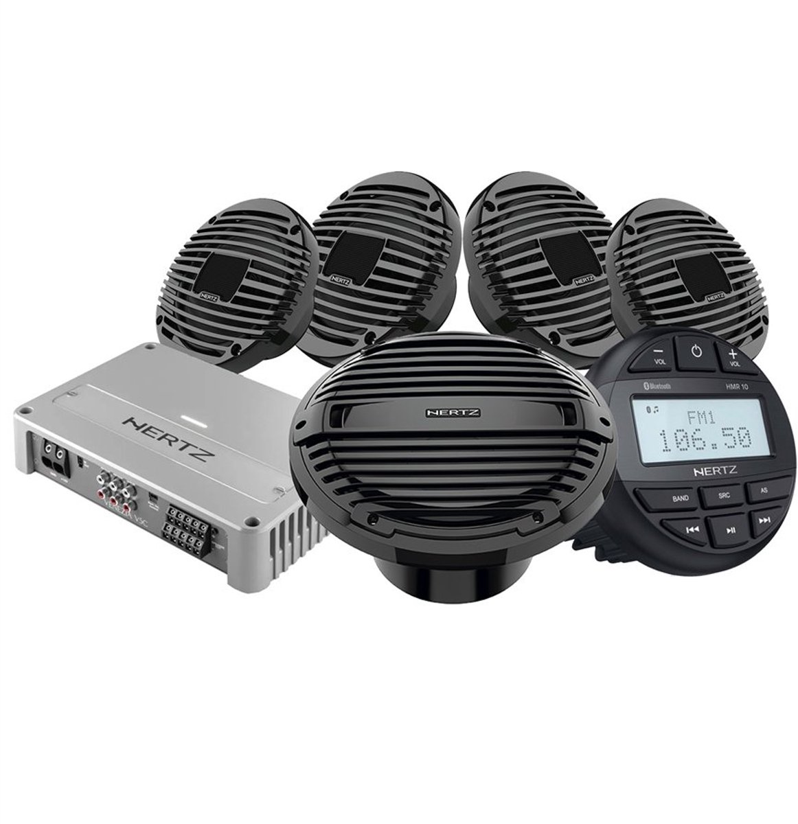 Hertz Marine complete 12V Audio Kit - HMR10 HEX6.5 HMS10 V5C - zwarte uitvoering