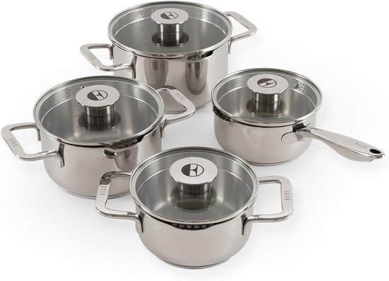 4-delige Pannenset - Kookpot Sauspan - Koken op Inductie - PFAS Vrij - Ø 16 18 20 cm - RVS