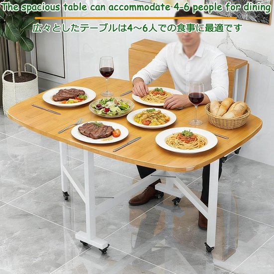 Inklapbare Eettafel - Klaptafel Keuken - Ruimtebesparend Eten - Met 6 Wielen - 120x70cm - Donkere Houtnerf — afbeelding 2