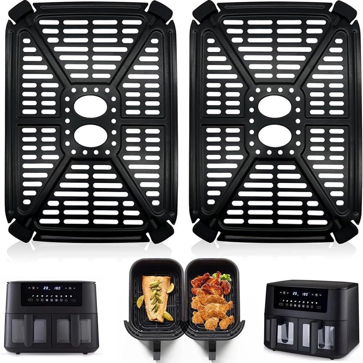 Airfryer Grillpan - Koekenplaat Accessoire - Gelijkmatig Koken - Antiaanbak Laag - 215 x 102 cm - Zwart