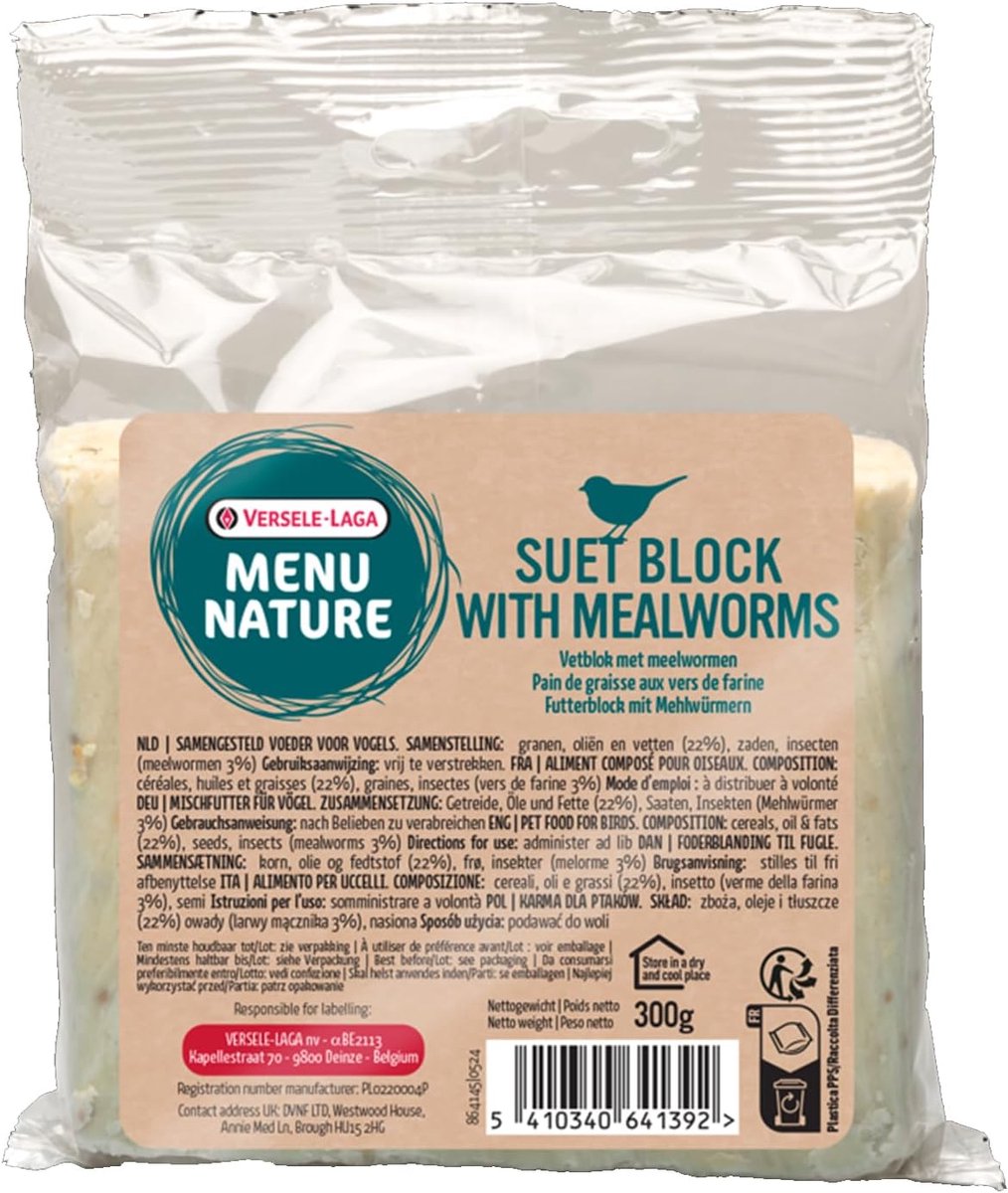 Vogelvoer Blok - Meelwormen Snack - Buiten Voeren - Extra Energie - 300 Gram