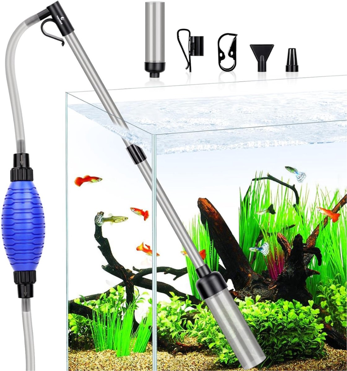 SVN®Aquarium Stofzuiger - Bodemreiniger - Gravel Cleaner – Blauw/Zilver - 42cm x 15cm x 7cm