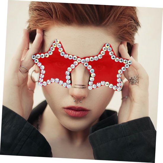 Frameloze Zonnebril - Modieuze Bril Ster - Feestelijk Accessoire - Bling Versiering - 15 x 14 x 7 cm - Rood — afbeelding 3