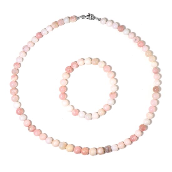 Cavill - Zilveren sieradenset met 1 74ct Roze Peruaanse Opalen - 925 Sterling zilver rhodium - Ketting 45 cm & Armband 18 cm