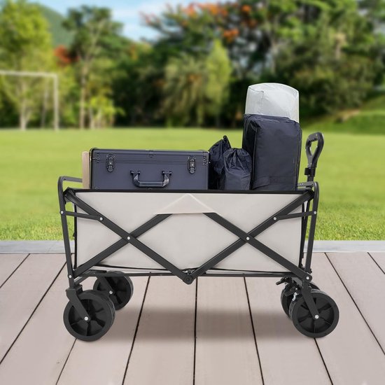 Opvouwbare Bolderkar - Handwagen Inklapbaar - Zwaar Transport - Met Remmen - 115 kg Draagvermogen - Kaki van Opvouwbare Bolderkar — afbeelding 4