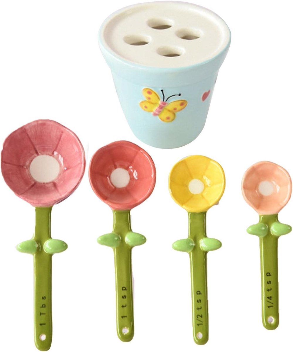 Maatlepels Set - Keuken Lepels - Nauwkeurig Meten - Bloem Vorm - 4 Delig - Wit