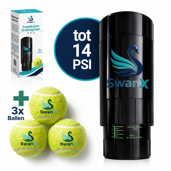 SwanX® Padelballen Drukregelaar / Ball Saver – Set incl. 3 Premium Padelballen – Geschikt voor Padel & Tennisballen SwanX® Padelballen Drukregelaar / Ball Saver – Set incl. 3 Premium Padelballen – Geschikt voor Padel & Tennisballen