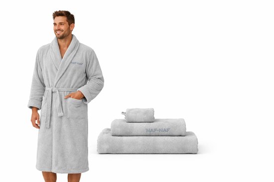 NAF NAF Handdoekenset 4-delig – 100% Katoen 500 g/m² – Zacht & Sterk Absorberend – Badkamer Set – GRIJS MAAT XL/XXL