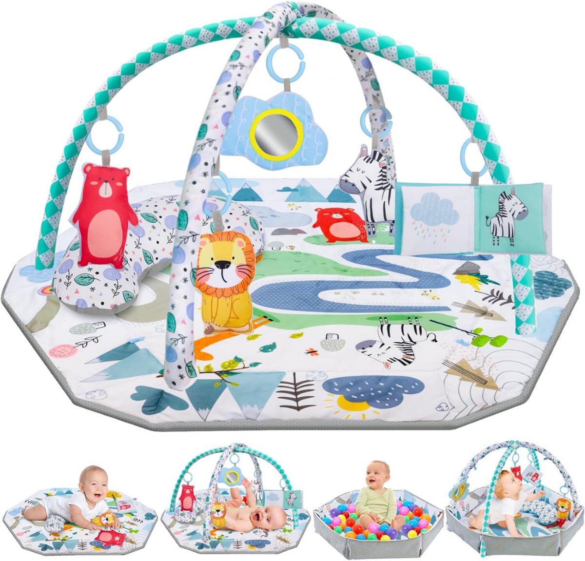 SVN® Speelgoedkleed Baby met Boog - Babygym- Babykleed - met Rammelaars - Giraffe - Veelkleurig - 44cm x 34cm x 15cm ;1.03 kg