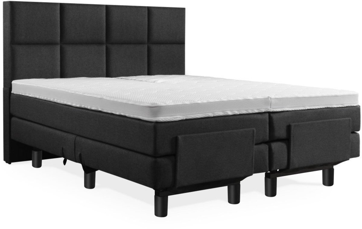 Elektrische Boxspring - Incl. 8-Vaks Hoofdbord - 1-Persoons - 70x210 cm - Gitzwart lederlo
