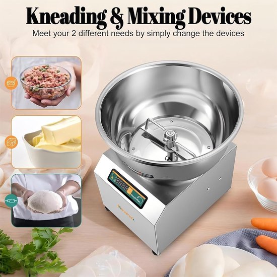 Deegmixer Roestvrij Staal - Professionele Mixer - Bakken En Koken - Krachtige Motor 1800W - 5L Capaciteit - Zilver — afbeelding 4