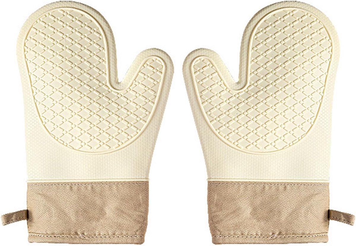 Hittebestendige Ovenwanten - Keuken Handschoenen - Veilig Koken - Voedselveilig Silicone - 28 x 18 cm - Beige
