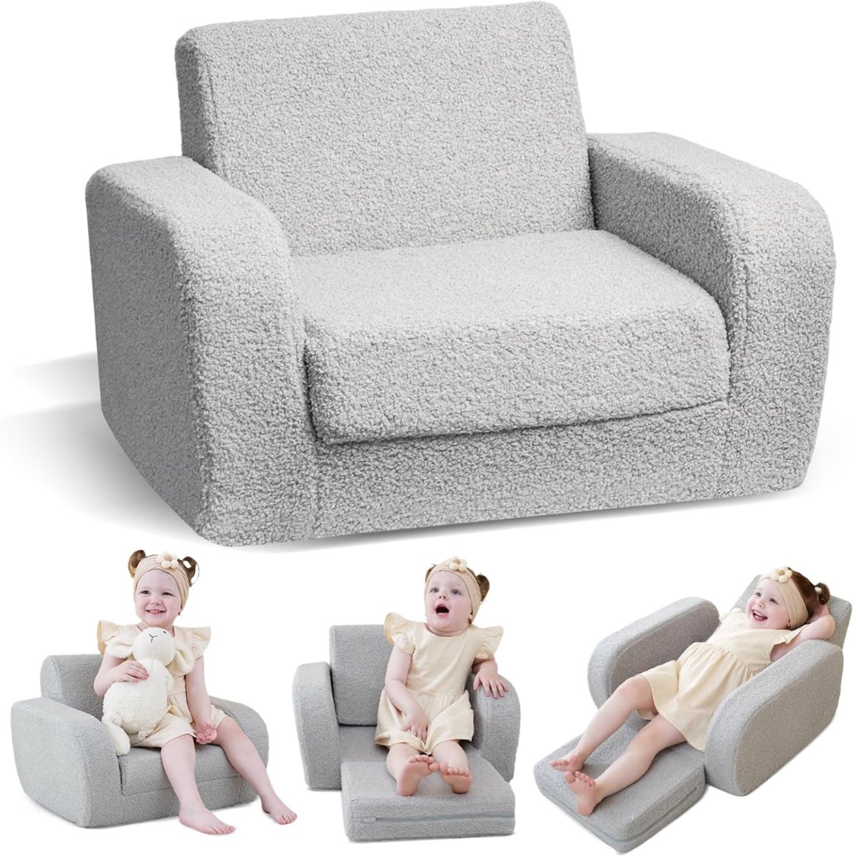 SVN® Kindersofa - Zitzak - Kinderstoel - Grijs - 91cm x 25cm x 52cm