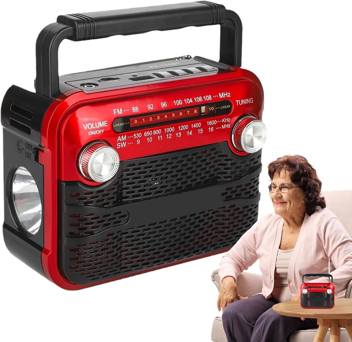 Zonne-energie Radio - Noodradio Draagbaar - Weersvoorspelling Camping - Multichannel Noodlamp - 15x8x12cm