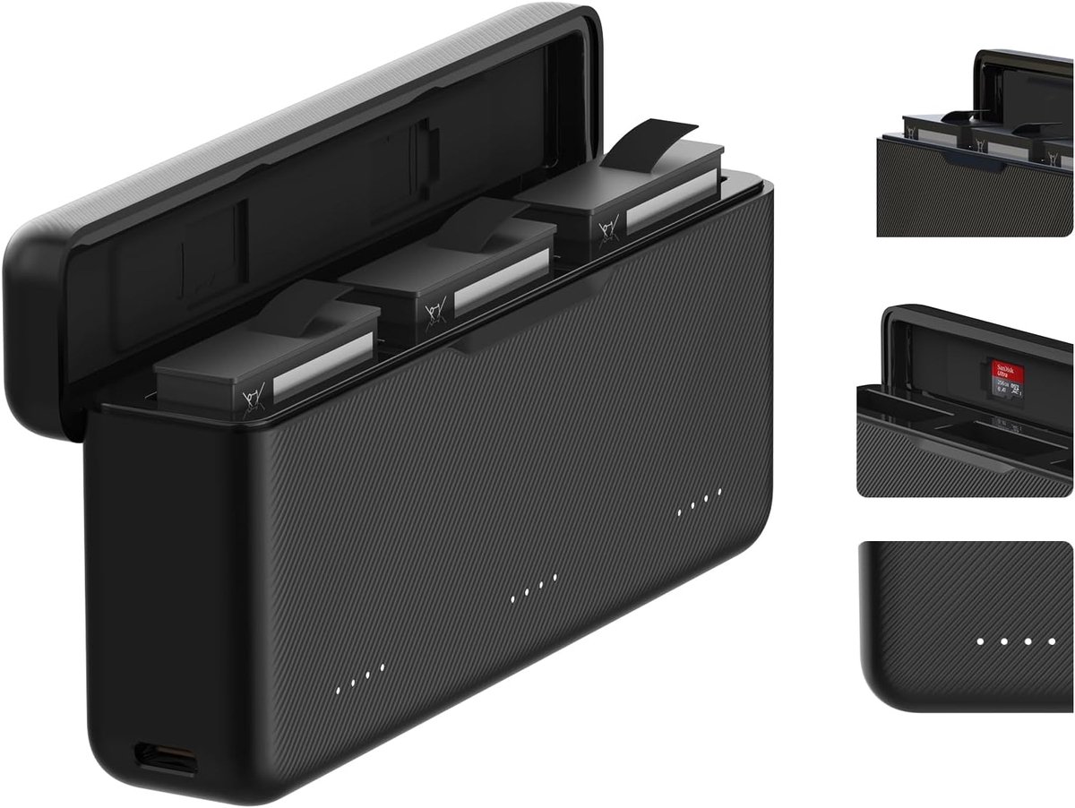 Acculader Actiecamera - Oplader Batterij - Snel Opladen - Drievoudige Laadpoorten - 168 gram