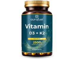 Vitamine D3 & K2 (MK7) capsules - Vegan - Hoge dosering (2500 IU) - Botten, Spieren & Immuunsysteem - D3 uit Algen - Voedingssupplement - 90