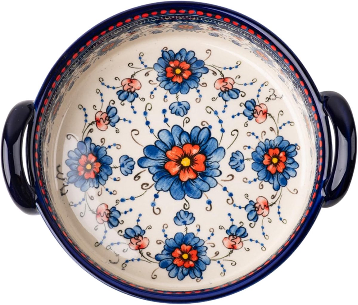 Ovenschaal Rond - Keramische Kom - Oven Gebruik - Met Handgrepen - 950 ml - Blauw