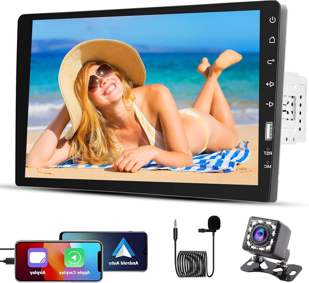Autoradio 1 DIN – Autoradio met Touchscreen – Auto Stereo – Multimedia Speler – Inbouw Radio – Apple CarPlay & Android Auto – 9 Inch HD Scherm – Achteruitrijcamera met Nachtzicht