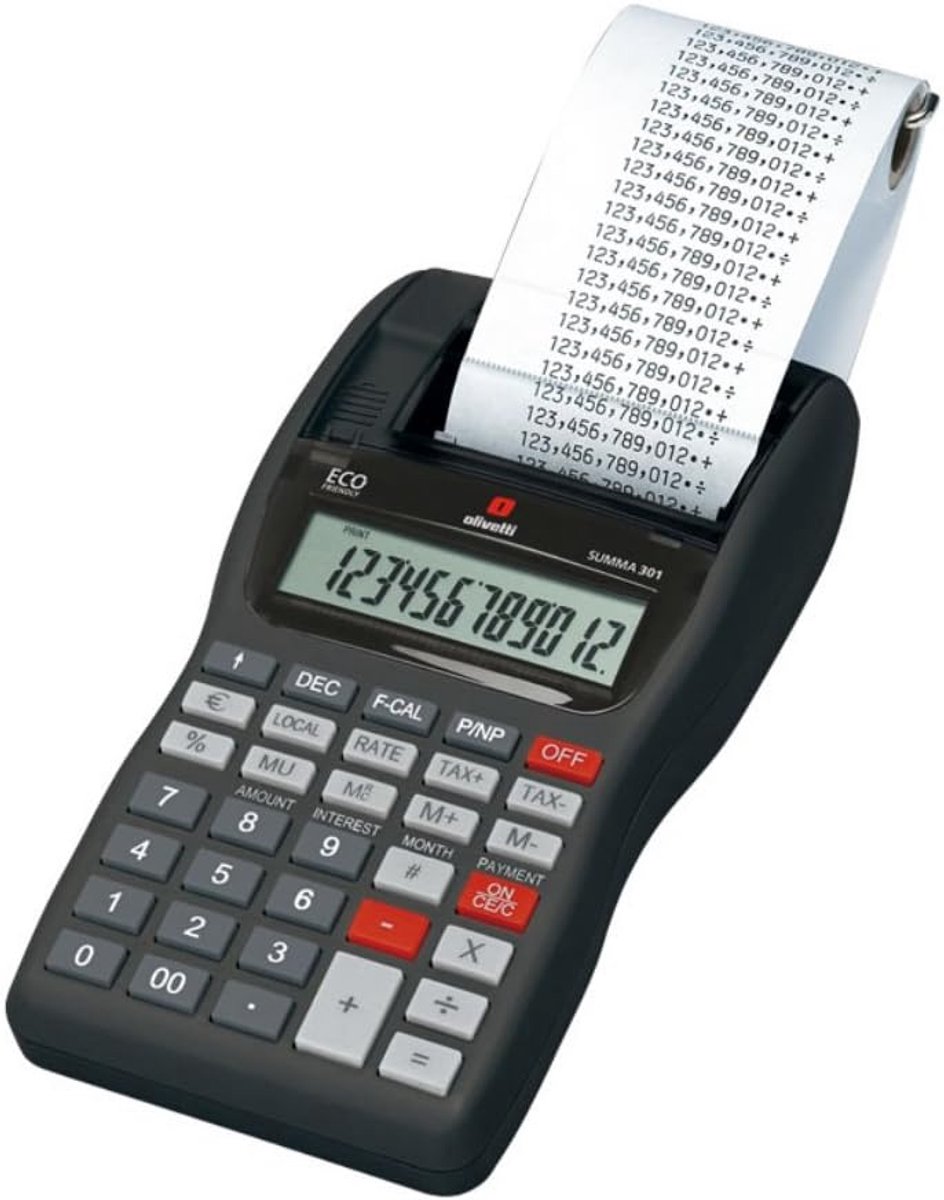 Printrekenmachine - Financiële Rekenmachine - Kantoorwerk - 12 Cijfers LCD - 19x10x4 cm - Zwart