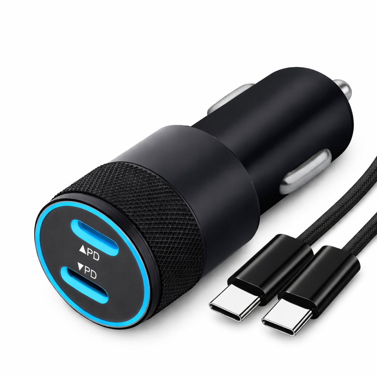 Auto Opladerset USB-C inclusief USB-C naar USB-C Kabel 1M - Autolader set USB-C 60W - Auto Lader inclusief USB-C naar USB-C Kabel 1M - Autolader USB-C - Autoladers - Auto Snellader - Autolader 2 Poorten USB-C - Auto Oplader USB-C - Fast Charger