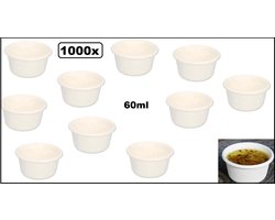 1000x Luxe BIO Sauscup 60ml wit - suikerriet - Composteerbaar saus mayonaise ketchup mosterd bakje eten food