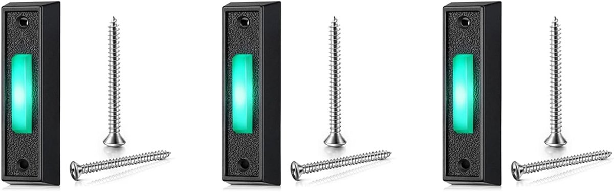 Bedrade Deurbelknop - Schakelaar Drukknop - Toegangscontrole - Met LED-licht - 3 Stuks - Zwart