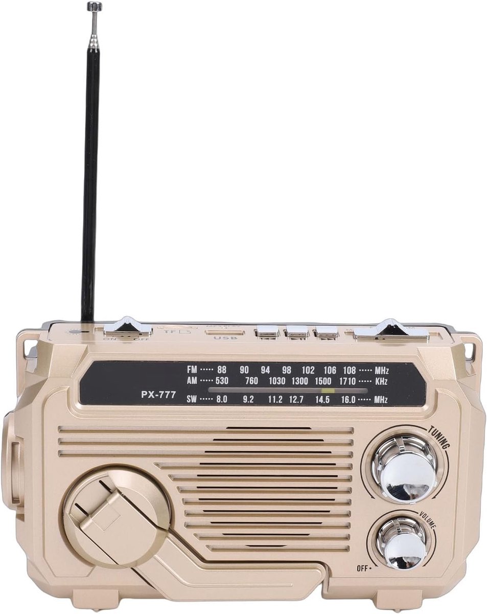 Noodradio - Weer Apparaat - Buiten Activiteiten - Zonne- en Handslinger - 19x12x7 cm - Khaki