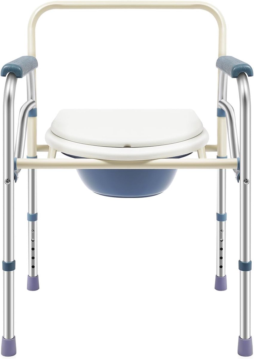 Toiletstoel Inklapbaar - Badkamer Kruk - Ondersteuning Zorg - In Hoogte Verstelbaar - 65-75 cm - Blauw Wit