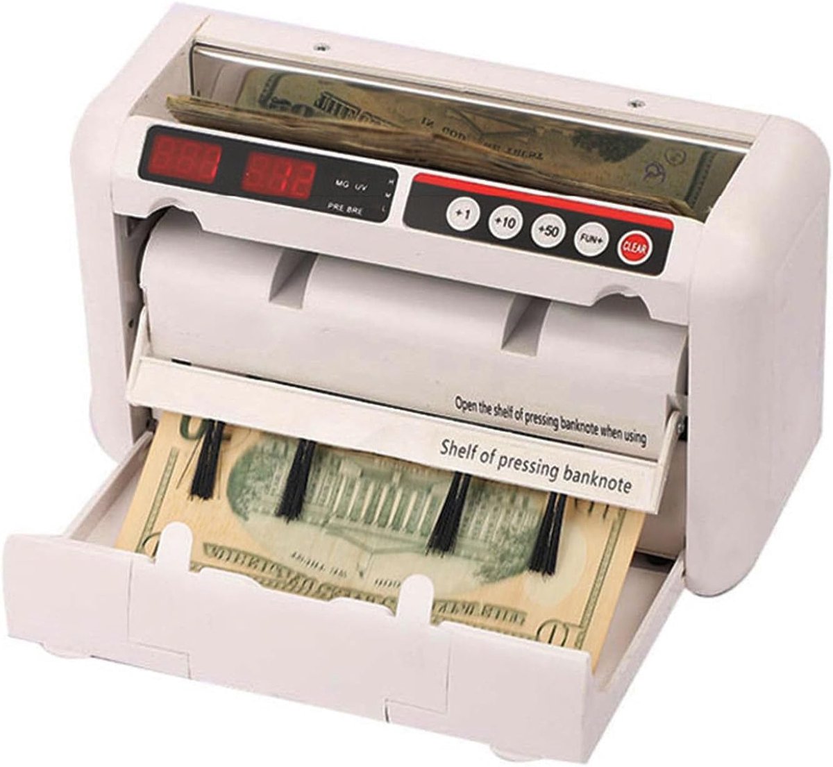 Geldtelmachine - Bankbiljetten teller - Snel geld tellen - Valse biljetten detectie - 220 x 85 x 125 mm - Wit