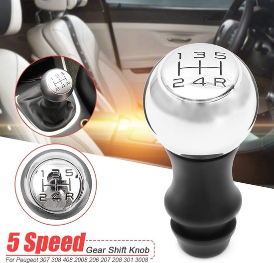 Schakelpook Aluminium - Sport Pookknop - Auto Interieur - 5 Versnellingen - 100mm Hoog - Zilver — afbeelding 3